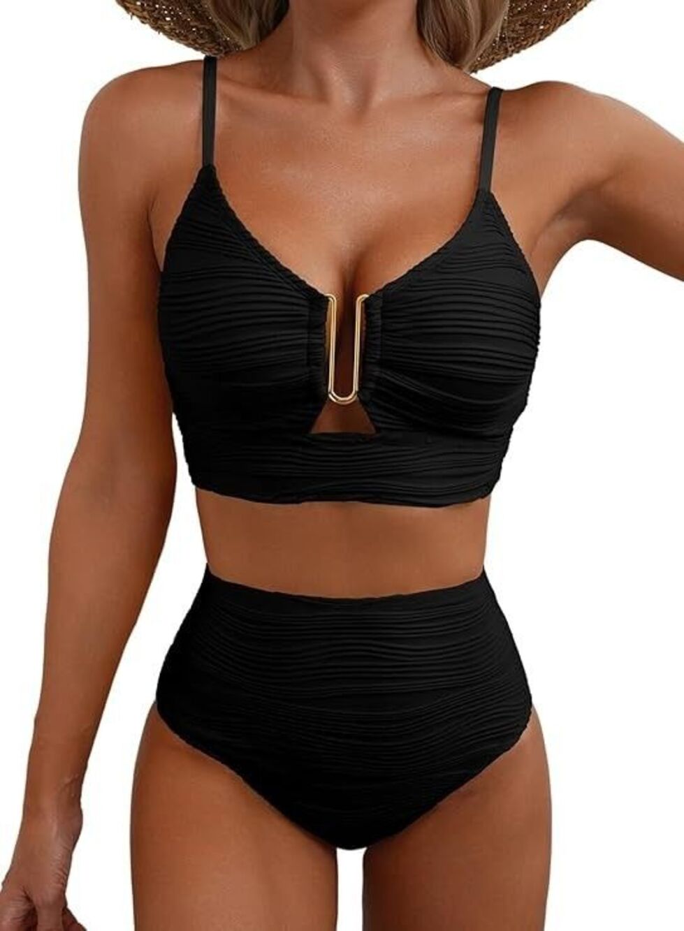 2 Piece Bikini Set U-Wire Cutout Swimsuit High Waisted Textured 2026 Summer